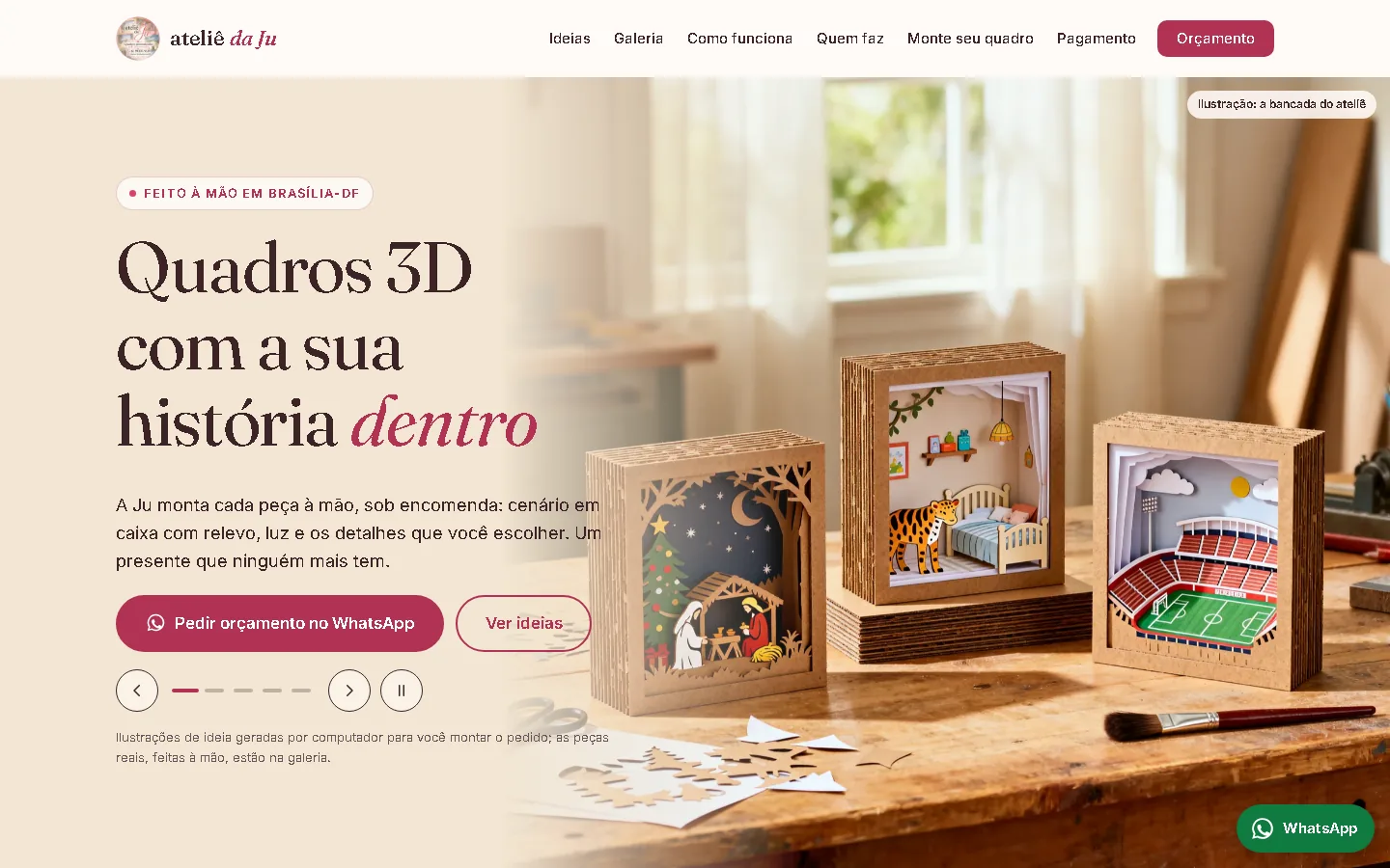Site do Ateliê da Ju, um dos cases da Adeva, em tela larga