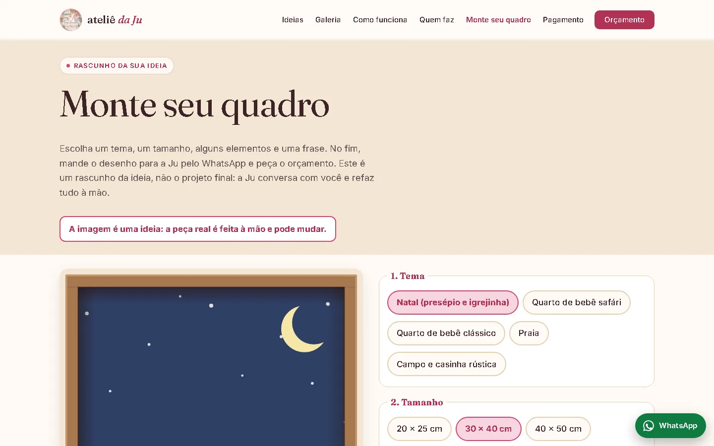 Configurador Monte seu quadro do Ateliê da Ju em tela larga